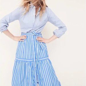 J. Crew Button-Front Striped Belted Skirt in Blue Nautical
